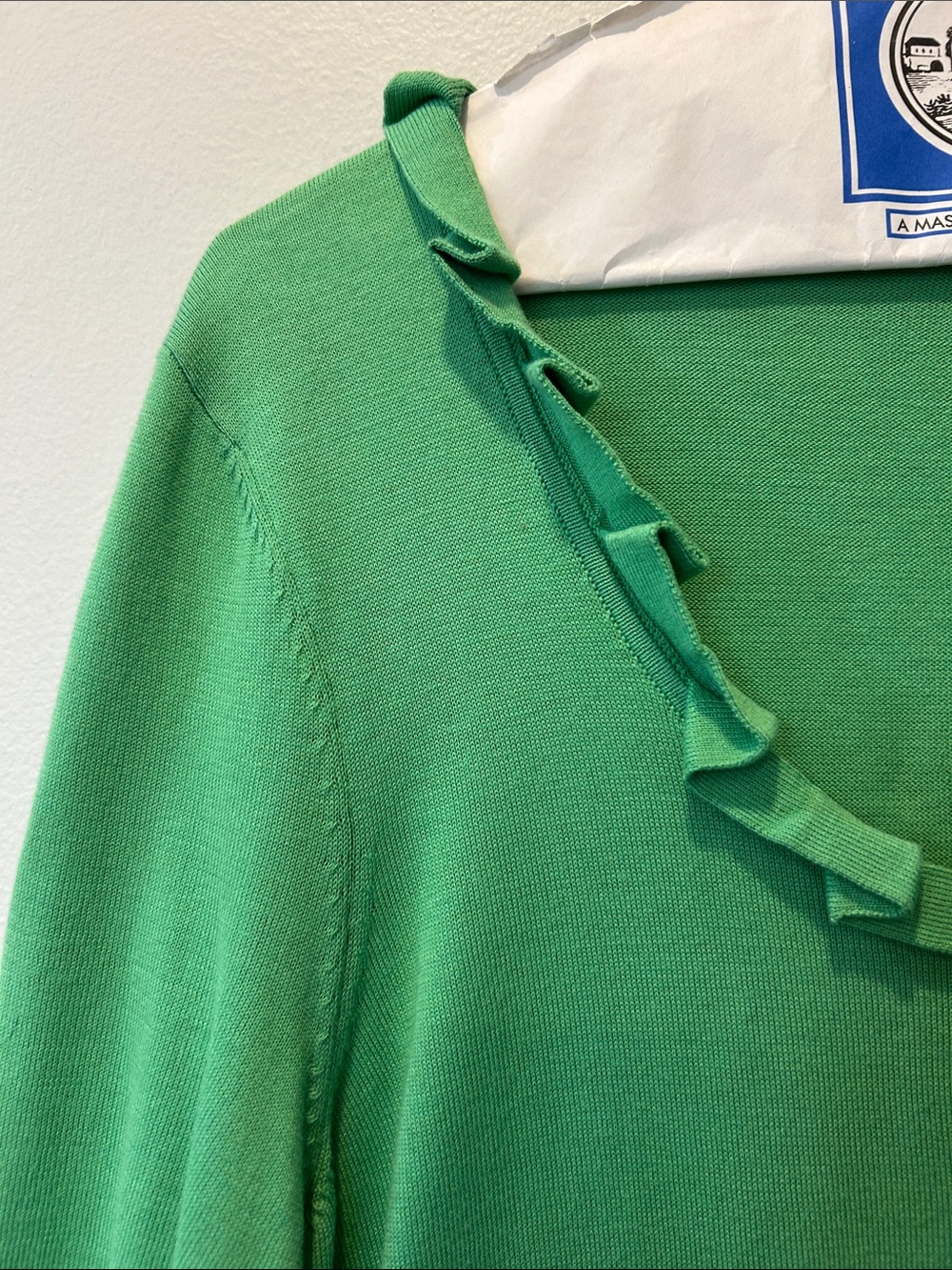 Talbots Green Ruffle-Trim Button-Front Short Sleeve Cardigan - Picture 3 of 7